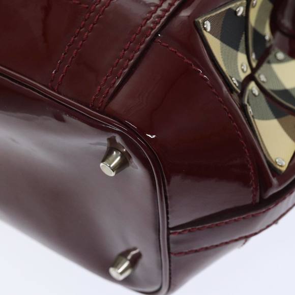 BURBERRY Hand Bag Enamel Red Silver Auth 91276 - Picture 15 of 16